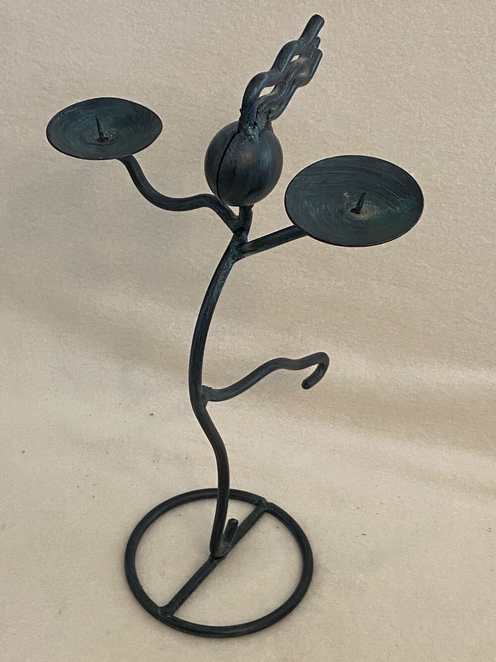 Abstract Metal Dancing Figure Candle Holder – 2 Taper Display – Modern Folk Art